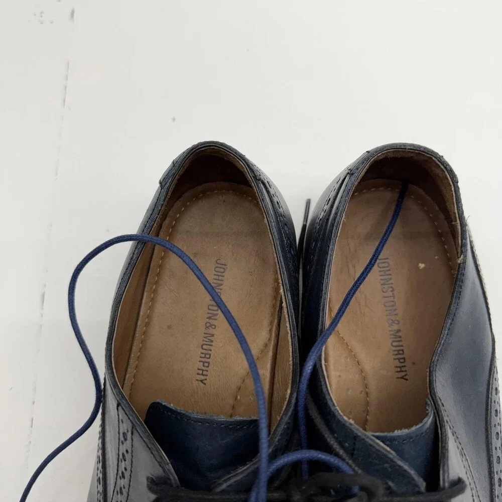 Johnston & Murphy Dress Shoes Mens Size 10.5 Blue Leather Oxford Brogue Cap Toe